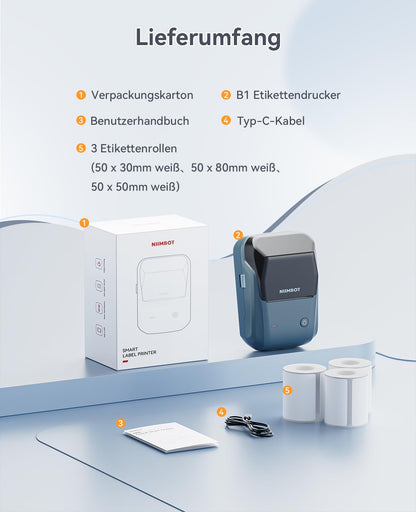 NIIMBOT B1 Etikettendrucker Bluetooth mit 3 Etikettenrollen