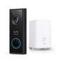 eufy Security S220 kabellose 2K Video-Türklingel – Akku. Dunkle, rechteckige Akkuklingel mit 2K-Kamera zur Besucherüberwachung.
