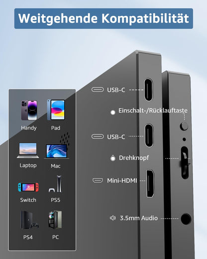 Yodoit Tragbarer Monitor – 15.6 Zoll FHD IPS USB-C HDMI