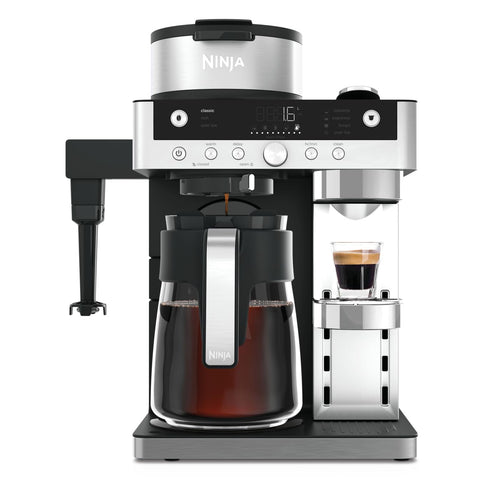 Ninja Prestige 2-in-1 Filterkaffee- und Kapselmaschine CFN802EU in Schwarz mit Glaskanne und Milchaufschäumer