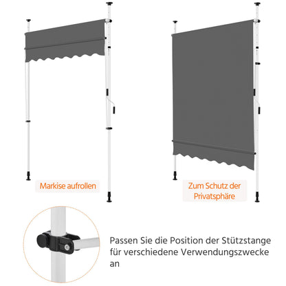 Yaheetech Klemmmarkise 200 cm Balkonmarkise mit Handkurbel, dunkelgrau