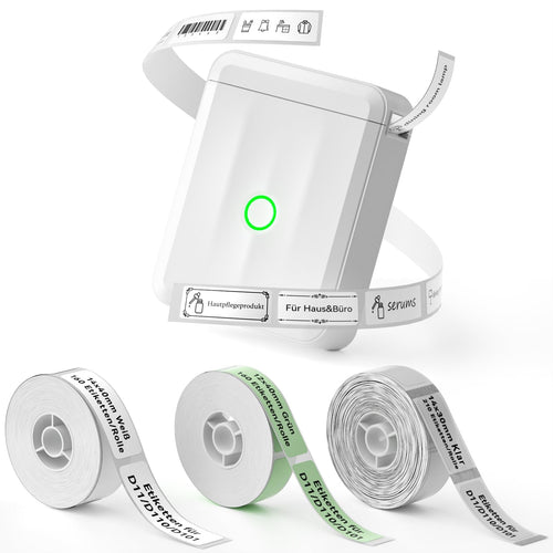 NIIMBOT D110 Mini Etikettendrucker Bluetooth mit 3 Etikettenrollen, weiss