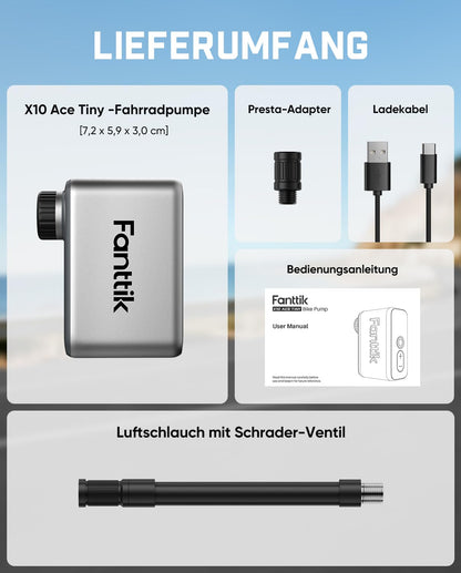Fanttik X10 Ace Tiny Mini-Fahrradpumpe, elektrisch, 8,3 Bar/120 PSI