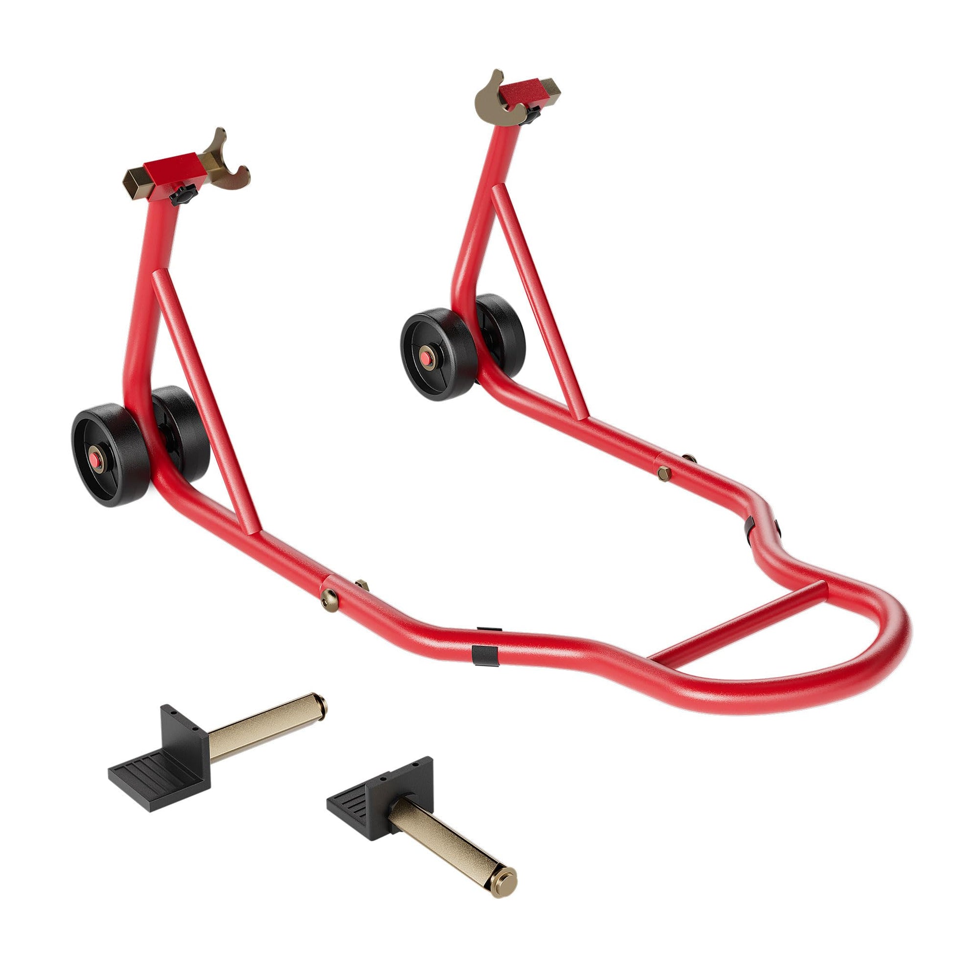 SPECSTAR Motorrad Hinterradständer 200 kg, U- und L-Typ, Rot – Stahlrahmen mit vier Laufrollen