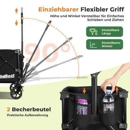 SLIDBEAT XL Faltbarer Bollerwagen 120L - All Terrain Räder
