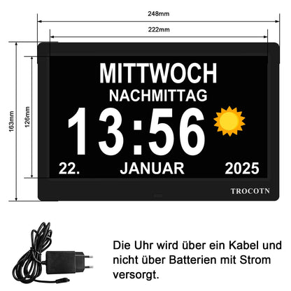 TROCOTN Digitale Tagesuhr Kalenderuhr für Senioren, 10 Zoll Schwarz