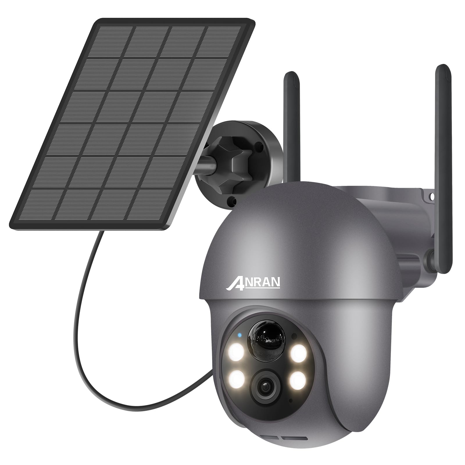 ANRAN Q1 2K Überwachungskamera Aussen, Solar, 360° PTZ, Grau mit Solarpanel und Flutlicht