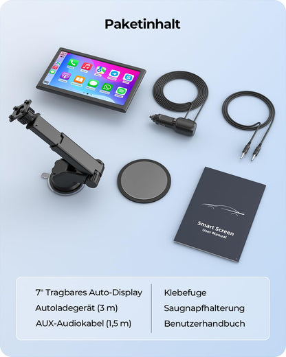Krunia 7" Drahtloses Tragbares Auto Display für CarPlay & Android