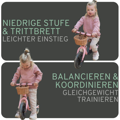 Bandits & Angels Laufrad Metall Weidenkorb – Vintage Rosa