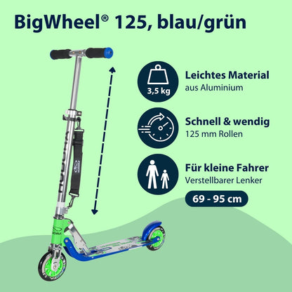 HUDORA BigWheel 125 Aluminium-Scooter für Kinder - blau/grün