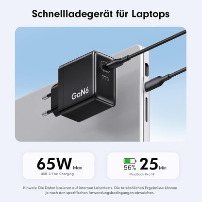 HSSNS 90W USB C Ladegerät, 2er-Pack GaN PD Schnellladegerät mit Kabel