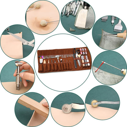 Wamkon Leder Näh- und Schnitzwerkzeug-Set inkl. Tasche