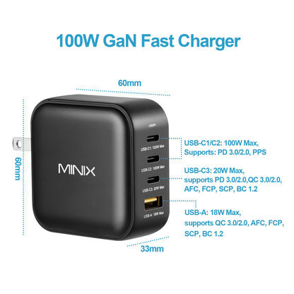 MINIX NEO P3 USB C GaN Wandladegerät - 100W 4-Ports