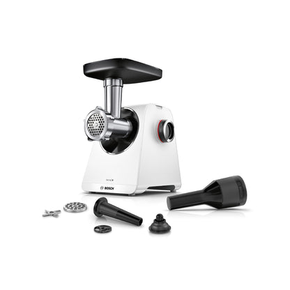 Bosch MultiPower Serie 6 Fleischwolf MFWS607W - Weiss, kompakt. Zerlegt Fleisch, Gemüse, Käse zum Hacken.