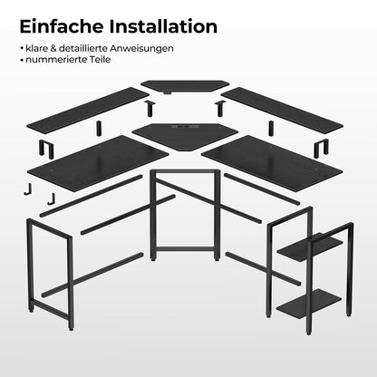 Rolanstar L-Eckschreibtisch – RGB-LED & Steckdosen 135 cm