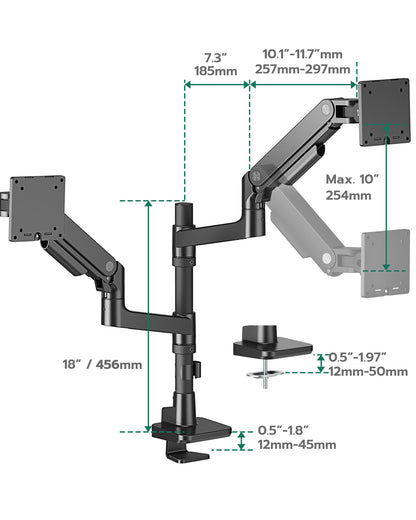 ARES WING Dual Monitorhalterung Übereinander, Gasfeder & USB-Port