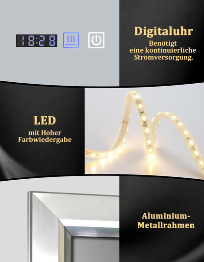 Mursche LED Badspiegel 50x70 cm mit Beleuchtung und Touch-Schalter