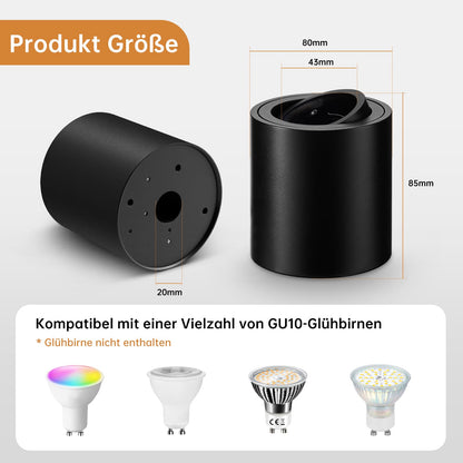 wowatt Aufbauspot GU10 Aluminium Schwarz – 6er Set rund schwenkbar