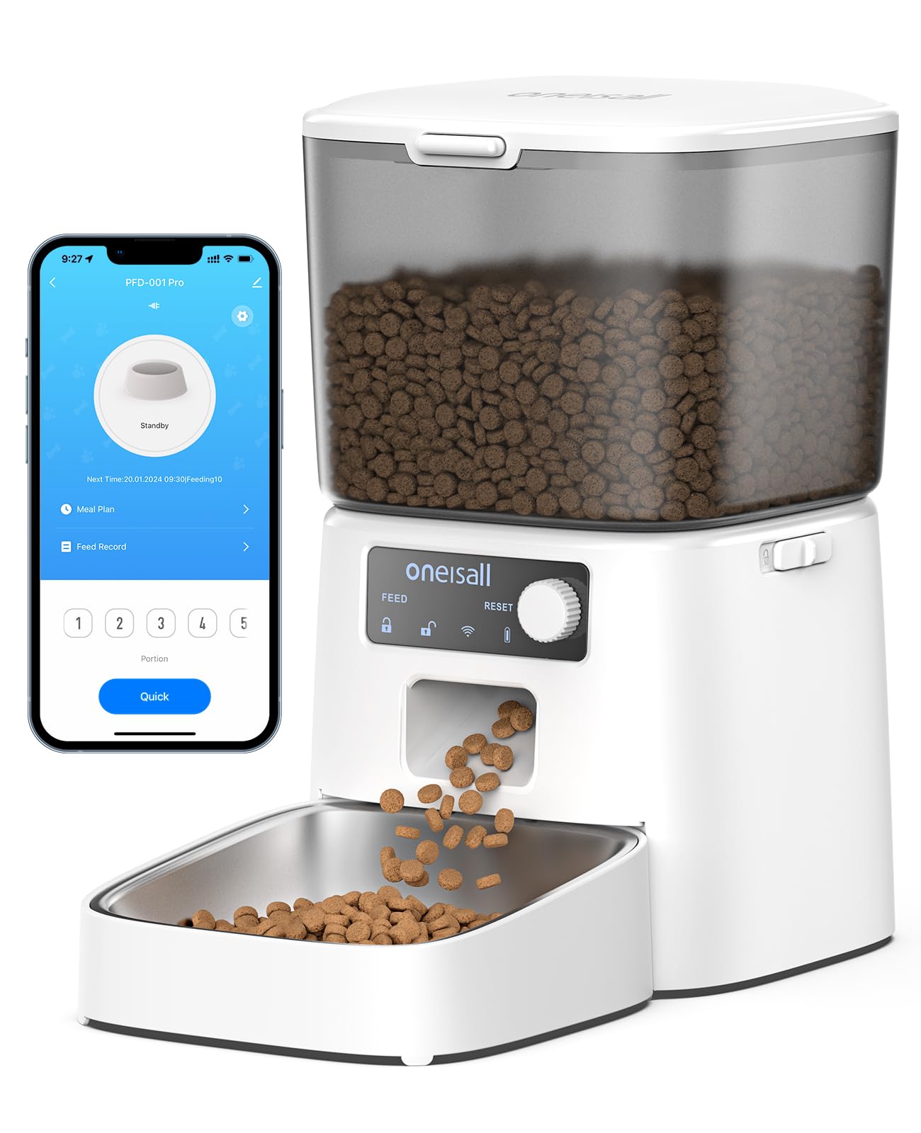 oneisall Futterautomat Katze WiFi 3,5 L, App-Steuerung, Edelstahlnapf, Futterspender für Katzen und Hunde