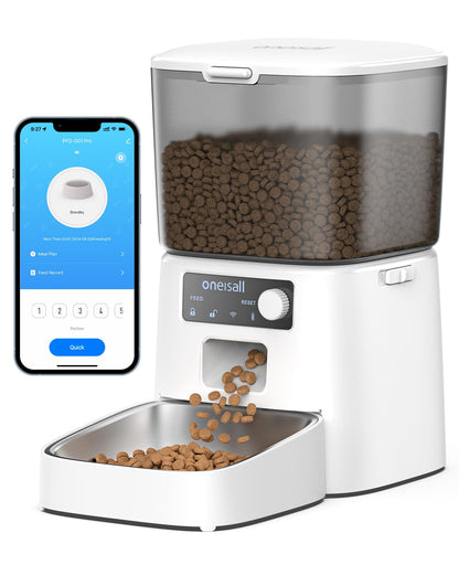 oneisall Futterautomat Katze WiFi 3,5 L, App-Steuerung, Edelstahlnapf, Futterspender für Katzen und Hunde