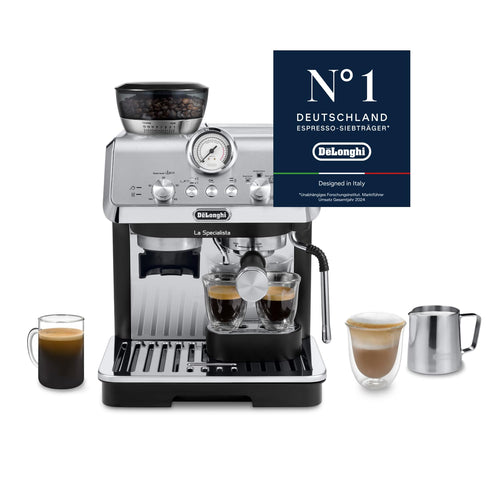 De'Longhi La Specialista Arte EC9155.MB Siebträgermaschine aus Edelstahl in Schwarz mit Mahlwerk und Milchschaumdüse