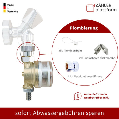 ZÄHLER plattform Wasserzähler Garten geeicht 2026 Wasseruhr MADE IN GERMANY Gartenwasserzähler Zapfhahn Qn 1,5 BL 80 mm 3/4 Zoll