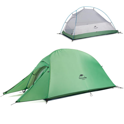 Naturehike Cloud up 1 Ultraleicht Zelt 4-Sais. - 210T Grün. Grünes 1-Personen-Kuppelzelt für Camping in allen Jahreszeiten.