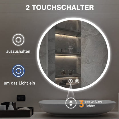 YOLEO Runder Badspiegel mit Beleuchtung – 60cm Dimmbar
