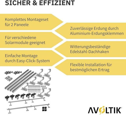 Avoltik Solar Halterung Ziegeldach Montageset - 2 Module (30-45mm)