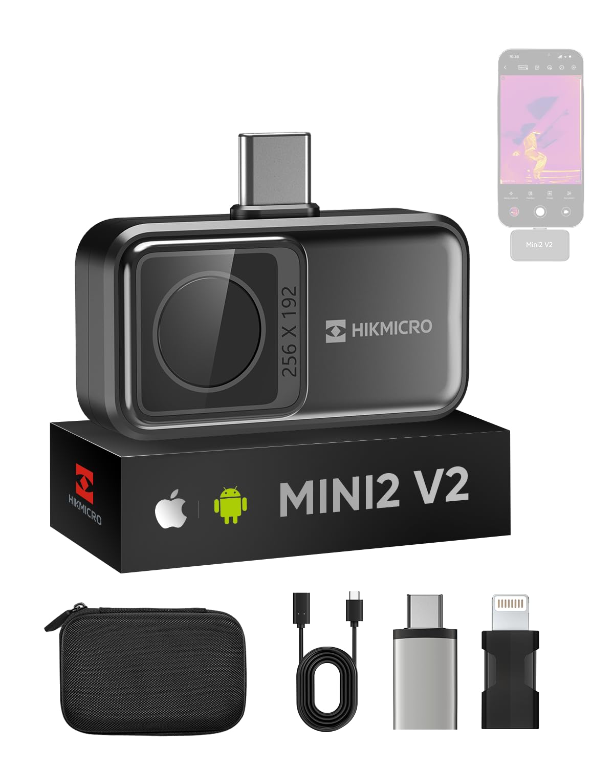 HIKMICRO Mini2 V2 Mobile Wärmebildkamera 512x384 iOS/Android. Kompaktes, schwarzes Modul für mobile Temperaturmessung.