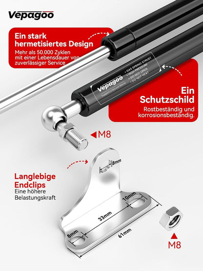 Vepagoo Regelbare Gasdruckfeder 910MM 534N/54KG – 2er Set