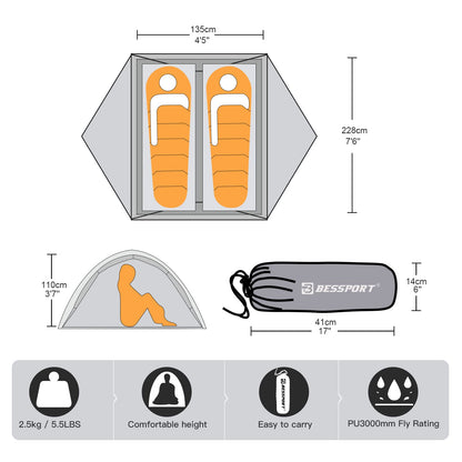 Bessport Camping Zelt 2 Personen - Ultraleicht, 4 Jahreszeiten