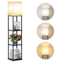 YooShine Stehlampe mit Regal, LED, 3 Farbtemperaturen, schwarz mit weissem Leinenschirm und Holzablage