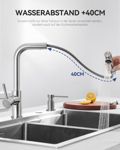 Sofetiy Küchenarmatur Ausziehbar mit Brause – Edelstahl Gebürstet