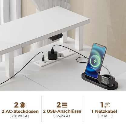 Seventable Eckschreibtisch L-Form mit LED & Steckdose – Weiss