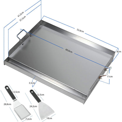 CAVATINY Edelstahl Grillplatte BBQ Plancha 54x41 cm mit Spachtel-Set