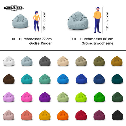 Nadimaideal Sitzsack Tropfenform Kastanie Bodenkissen – Anthrazit XXL