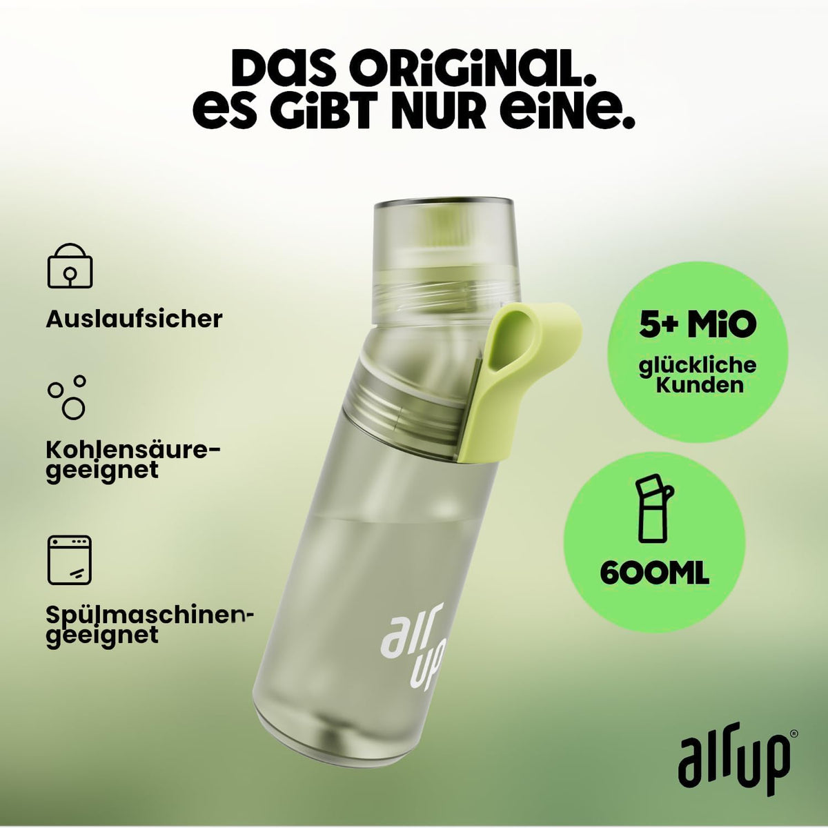 air up Twist Pro Trinkflasche Starter Set 600 ml Green Sage mit 5 Pods –