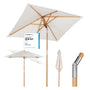 Sekey Holz-Sonnenschirm 200 × 150 cm rechteckig knickbar UV50+ Creme – Sonnenschutz für Garten, Terrasse und Balkon