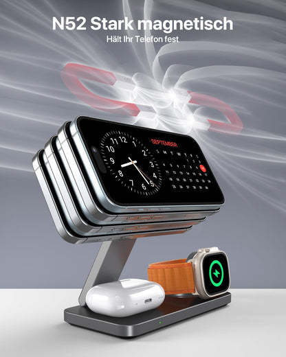 QTlier 3-in-1 Ladestation Qi2.2 25W für iPhone, Apple Watch, AirPods
