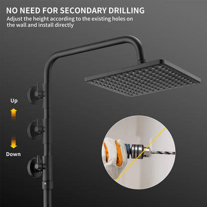 HOMELODY Duschsystem mit Thermostat Schwarz - Duscharmatur Edelstahl Regendusche mit armatur, Duscharmatur Komplettset 2 Shower Head Sicherheitssperre bei 38°C, Duscharmatur Schwarz