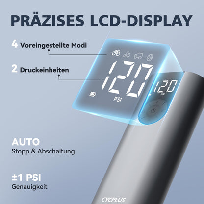 CYCPLUS A8 Elektrische Luftpumpe 150 PSI mit LCD-Display, Grau