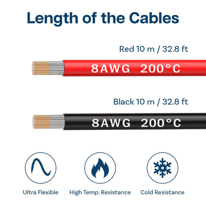 MMOBIEL 8 AWG Verzinntes Silikon Kupferkabel - Rot/Schwarz 2x10m