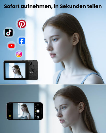 Vitaler A61 Digitalkamera 64MP 4K Kompaktkamera mit Doppelobjektiv