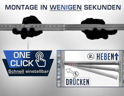 MEISENBERG Gardinenstange ohne Bohren, 360–410 cm, Grau, Ø 32 mm