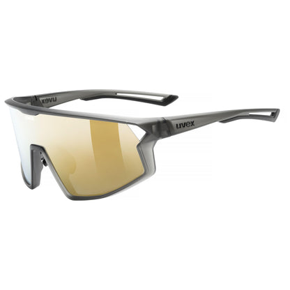 uvex skyryse Sportbrille smoke gray matt/gold mirror, one size – zylindrische Spiegelscheibe und belüfteter Rahmen