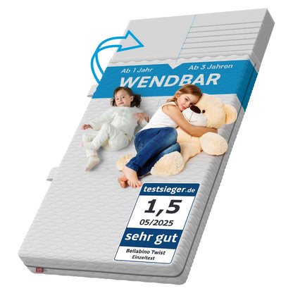 Bellabino Twist Kindermatratze 120x200 cm, Kaltschaum, H1/H2 – mitwachsende Wendematratze für Kinder