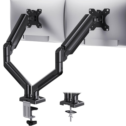 HUANUO Monitorhalterung 2 Monitore, Dual Monitorarm bis 32 Zoll aus Aluminiumlegierung