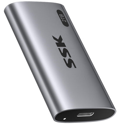 SSK 2TB Portable Externe SSD - USB-C 3.2 Gen2, 550 MB/s. Schwarze, kompakte SSD zur schnellen Datenübertragung.