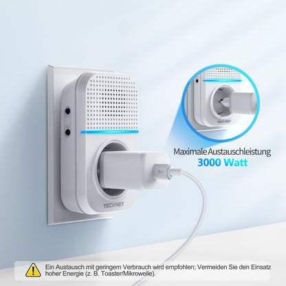 TECKNET Kabellose Türklingel, batterielos, 3 Empfänger + 1 Sender